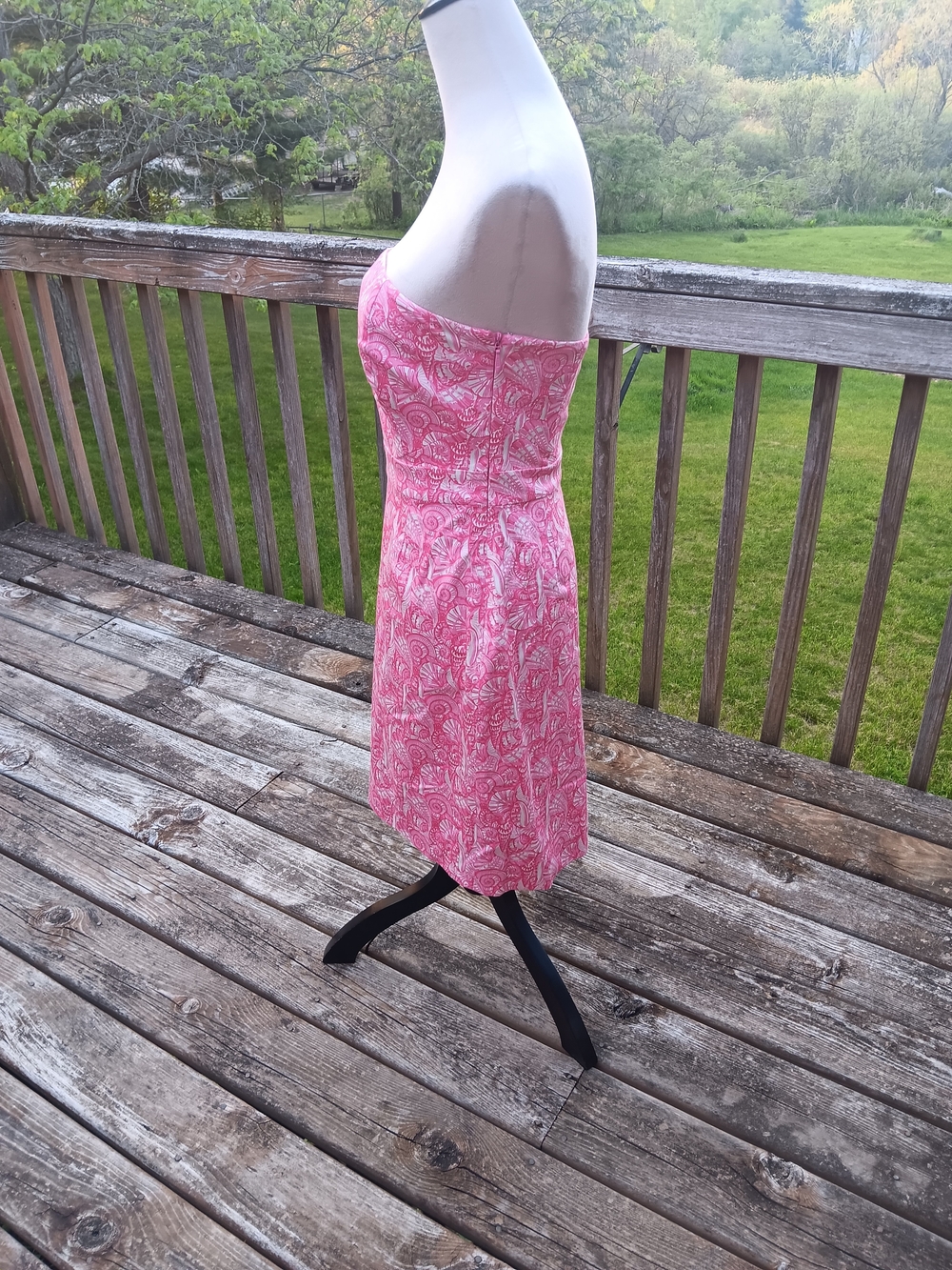 Vineyard Vines Pink Shell Print Strapless Cotton Sheath Dress Size 2 Coastal - Picture 3 of 7
